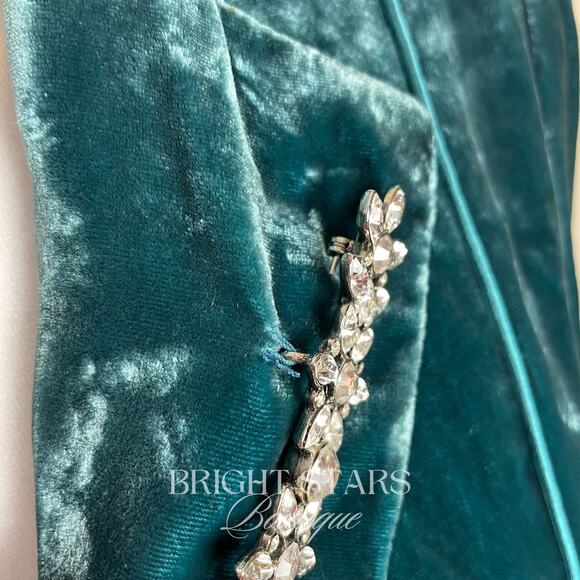 Extremely Rare Teal Velvet Blazer With Pin / Brooch ASO Lorelai Gilmore Girls - Picture 11 of 12